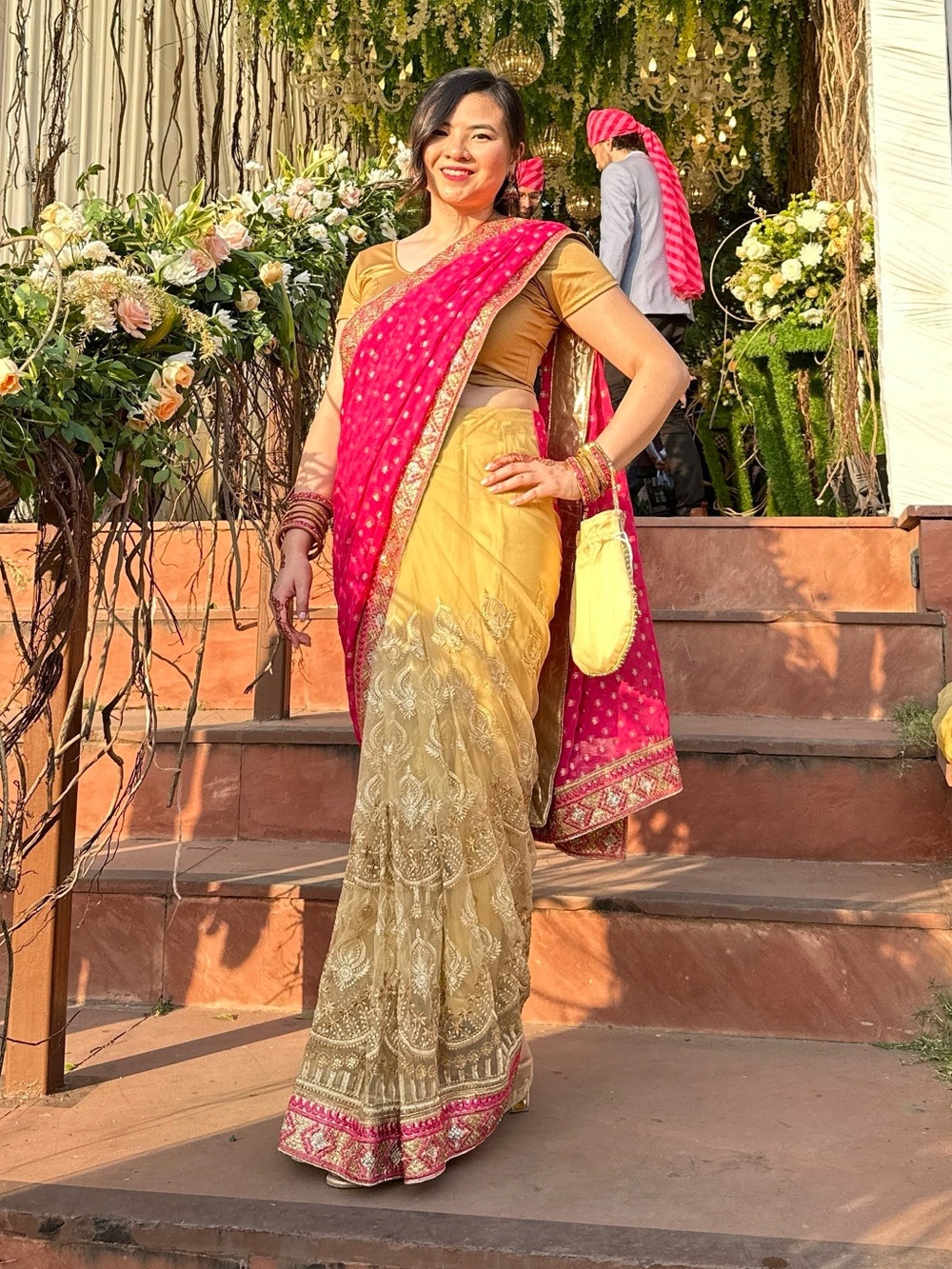Pink and Gold Saree